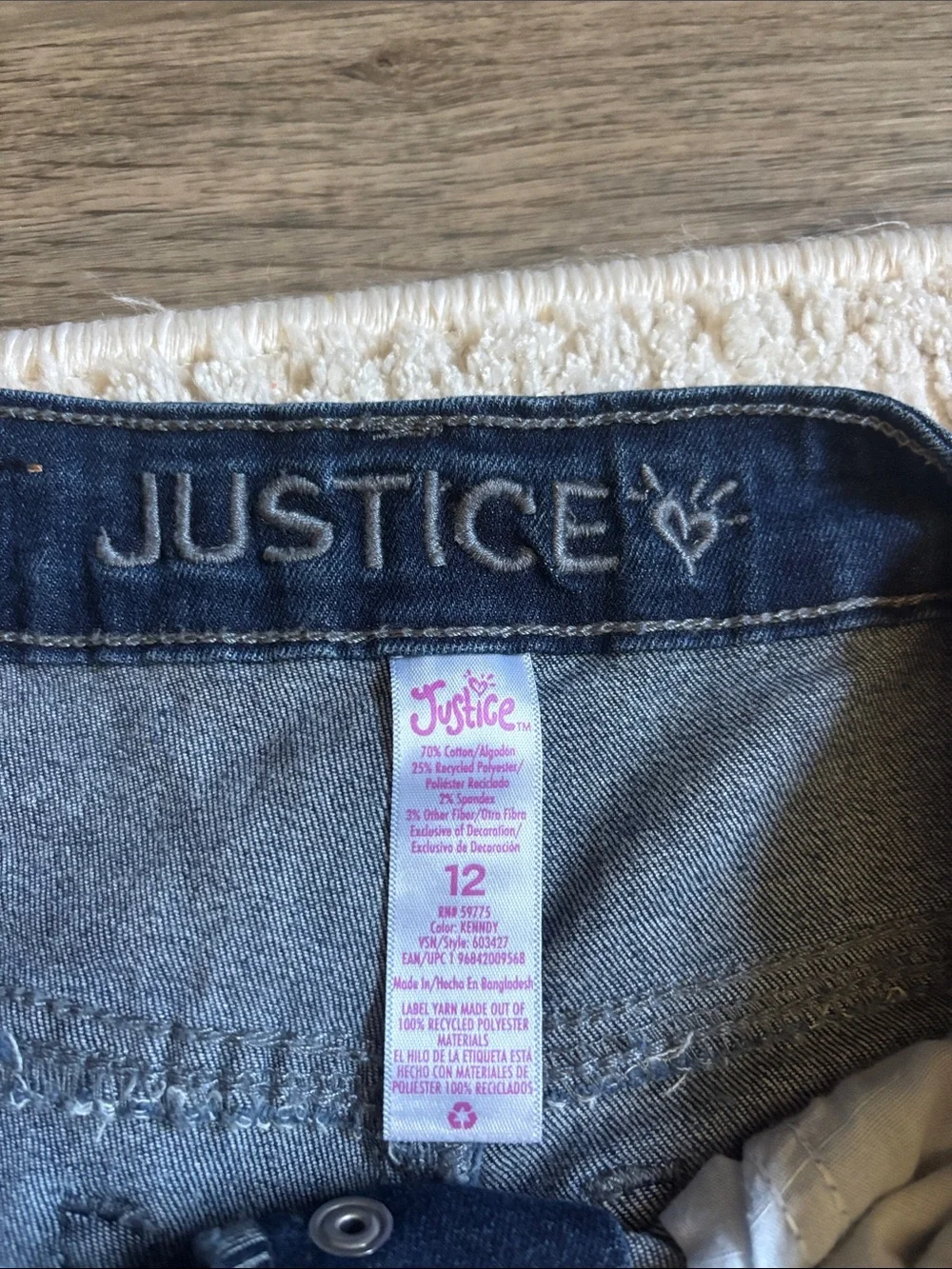 Justice Dark Blue Distressed Denim Button-Fly Shorts